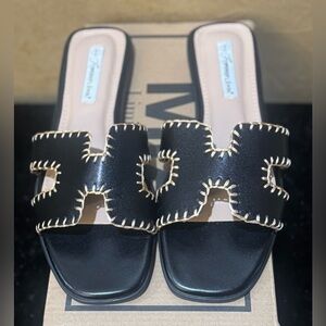 Luxury Women's Black Slide Sandals with Contrast Stitching - SIZE 9